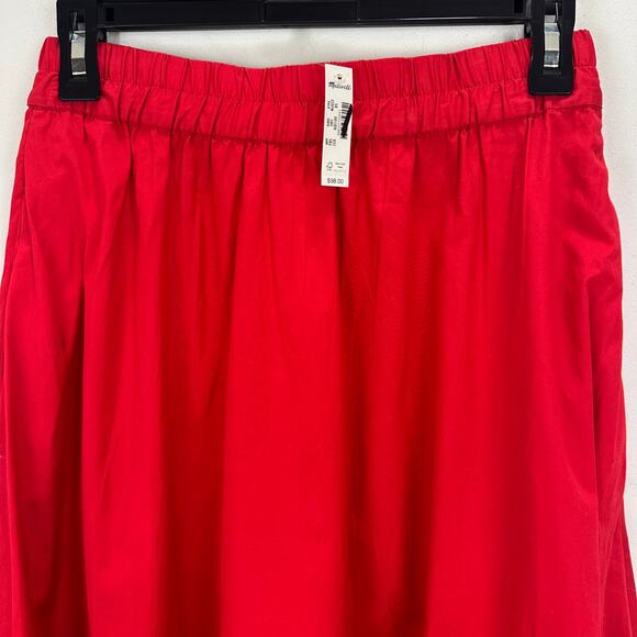 Madewell Poplin Midi Skirt Cotton A Line Cerise Red Minimalist Pockets XS NWT - Picture 10 of 16